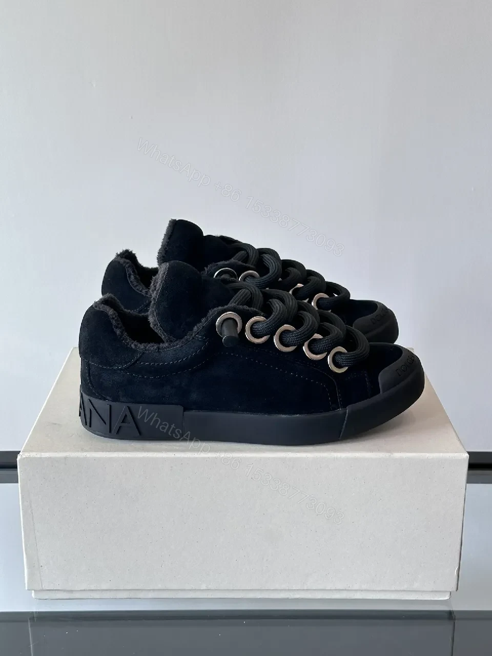 View 3 of Charcoal Suede High-Tops with Chunky Laces & Faux-Fur Interior