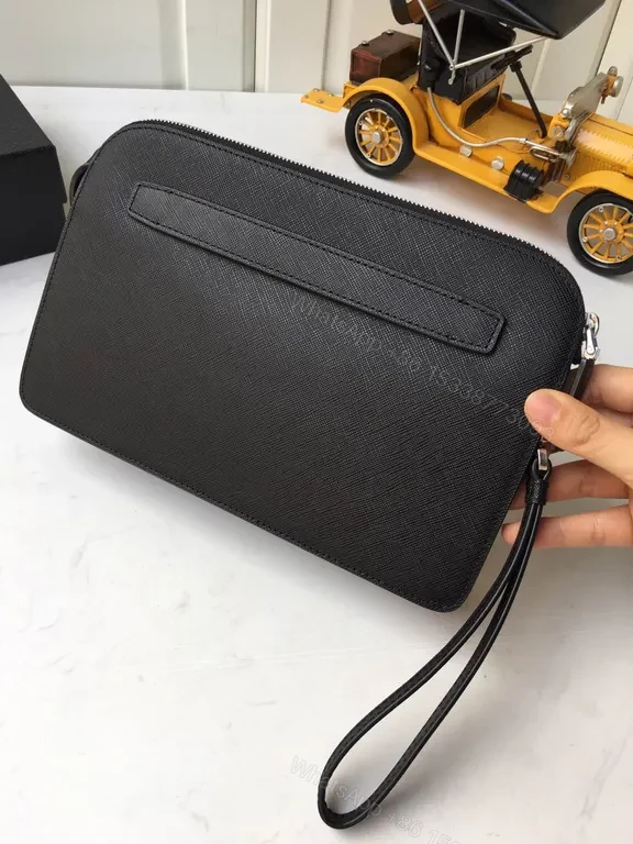View 7 of Chic Black Saffiano Prada Clutch with Wrist Strap