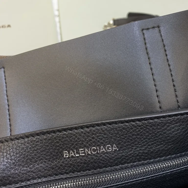 View 5 of Sleek Pebbled Leather Tote â€“ Balenciaga-Inspired, Black, All-Day Versatility