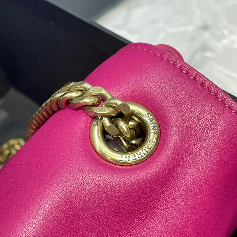 View 4 of Vibrant Pink Leather Crossbody with YSL Emblem Bag