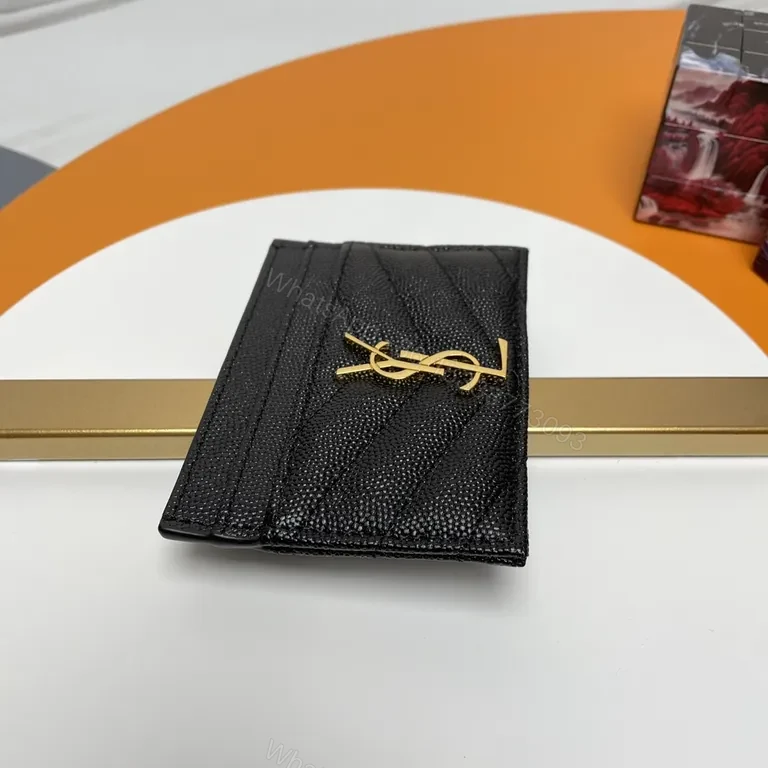 View 6 of Chic Black Textured Leather Wallet with Gold YSL Logo