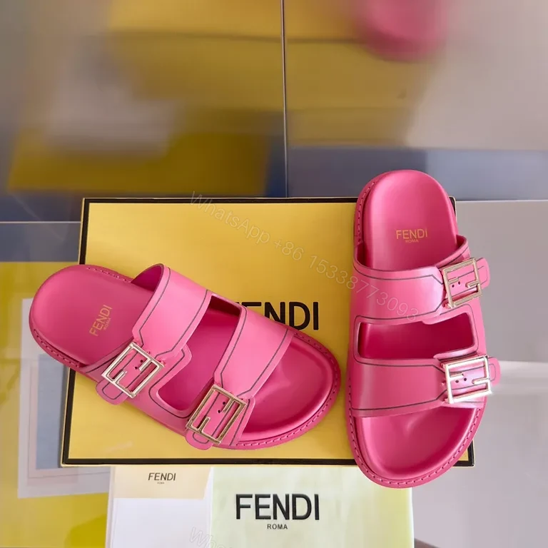 View 6 of Vivid Pink Fendi Leather Slides â€“ Bold Comfort, Elevated Casual