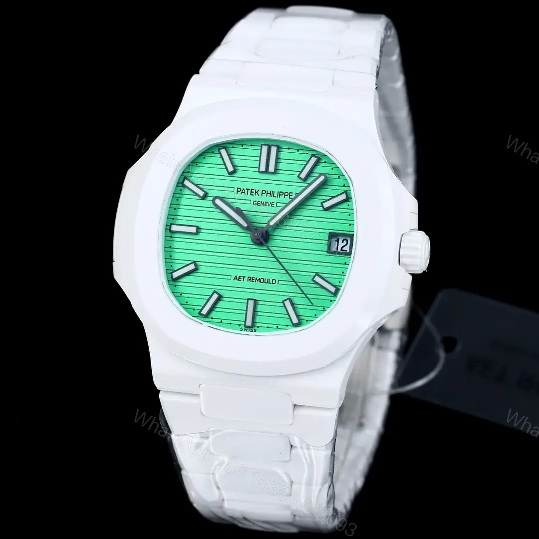 View 2 of Patek Philippe Tiffany Nautilus Watch White Ceramic Bracelet Ultimate 40MM PP-NAU-TIFF-WCER40-V2