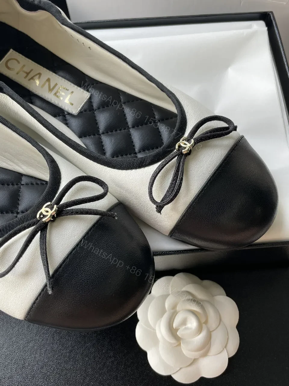View 3 of Cream & Black Bow Ballet Flats - All-Day Comfort Style