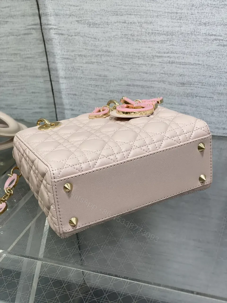 View 6 of Soft Pink Quilted Satchel - Mini Classic with Gold Charms