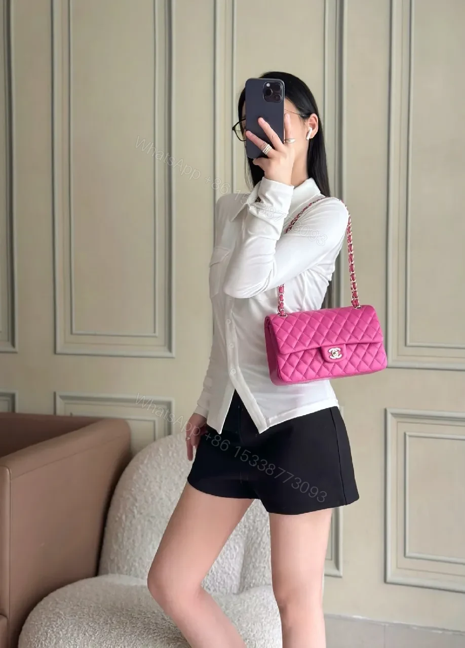 View 7 of Vibrant Pink Quilted Crossbody: Bold Hardware Bag