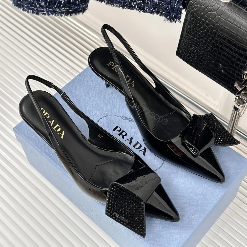 View 4 of 高仿Prada*1I345N水鑽蝴蝶結高踭鞋漆皮黑色5.5CM免檢版