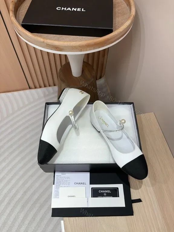 View 7 of Chanel-Style Two-Tone Mary Jane Flats with Pearl Accent
