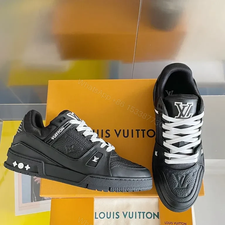View 4 of Black Leather LV-Style High-Tops: Luxe Everyday Comfort Sneakers