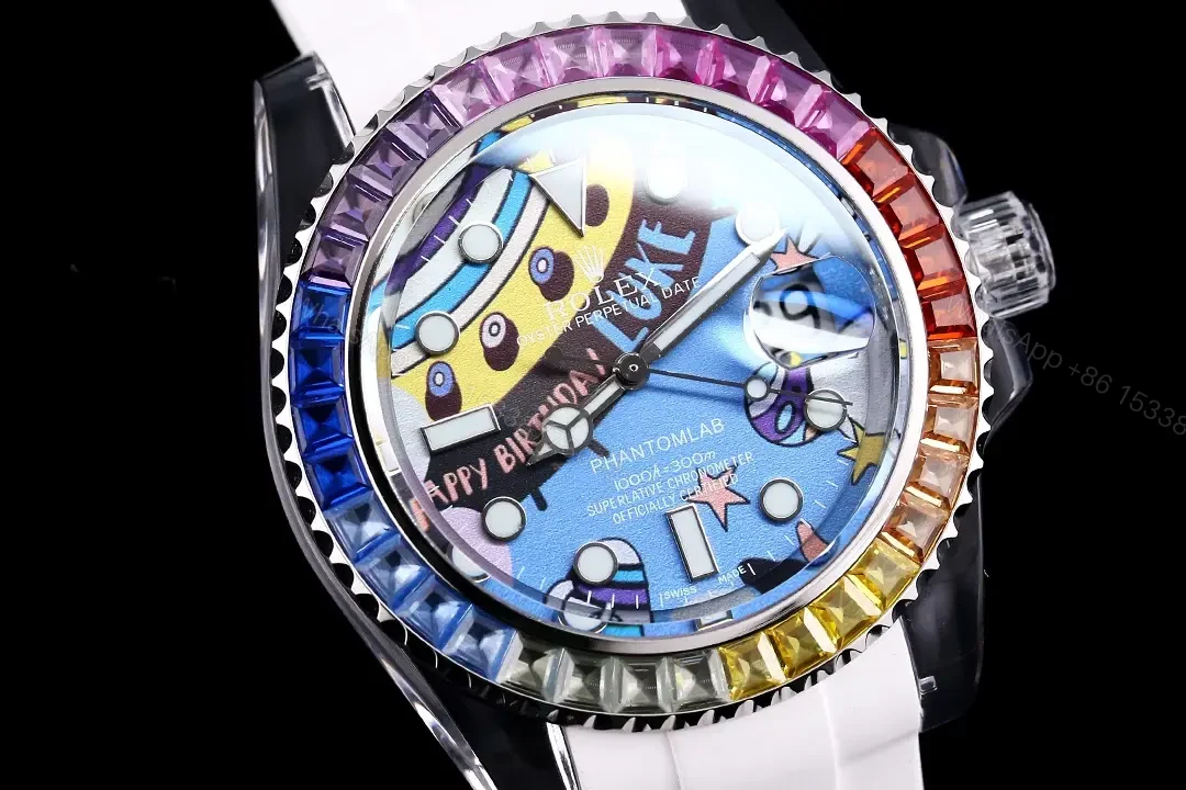 View 4 of Premium Rolex Submariner Labubu Rainbow replica 40MM White Rubber Strap Edition RG-SUB-LABUBU-RAINBOW-WHITE-RUBBER-40