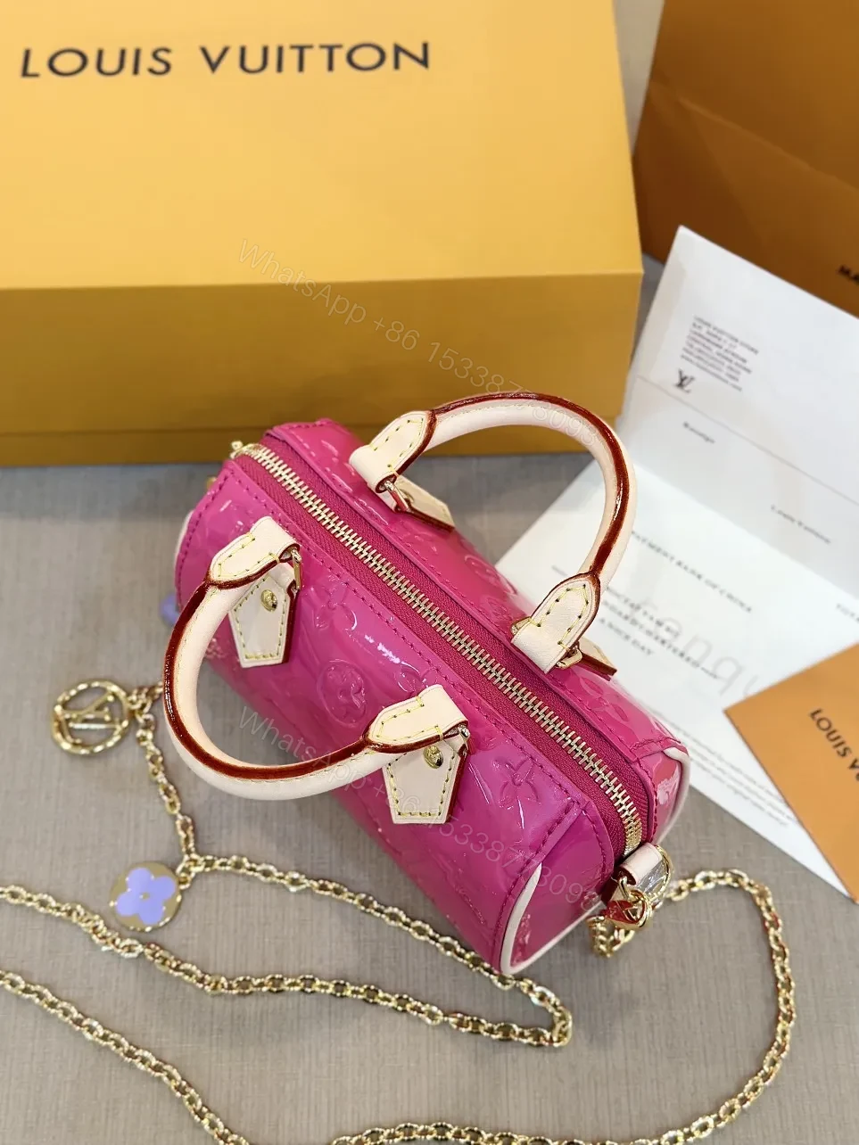 View 5 of Louis Vuitton LV Nano Speedy Pink Shiny Leather Handbags 16x10x7,5cm