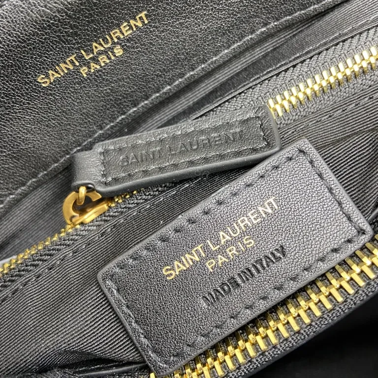 View 4 of Chic Quilted Black Velvet Messenger: YSL Logo Bag