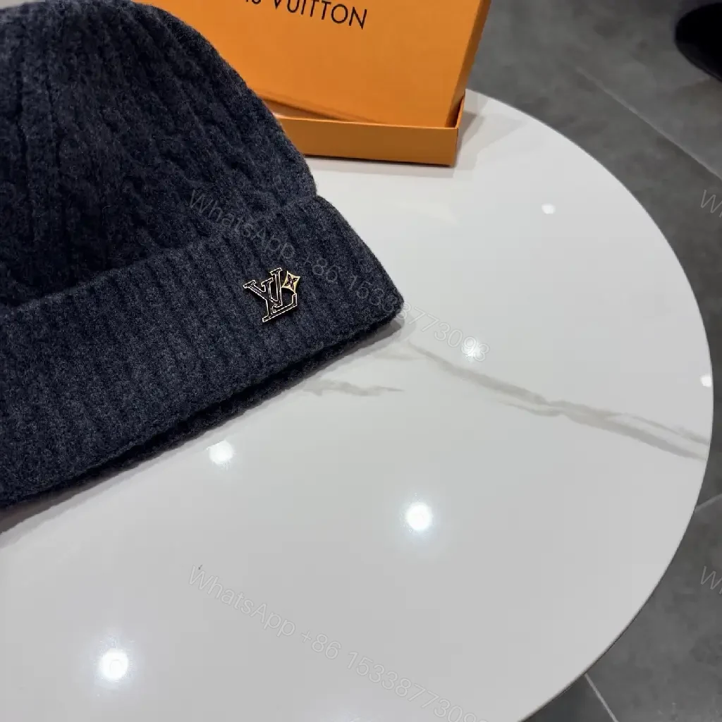View 7 of Charcoal Wool Knit Beanie, Luxe-Style, Signature Pin