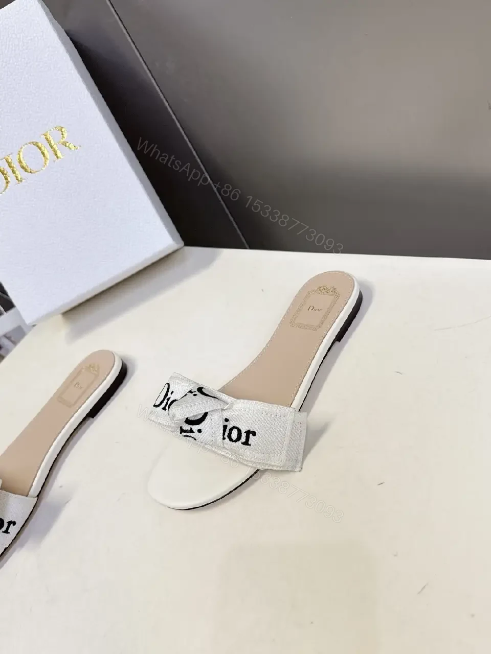 View 5 of White Satin Dior-Logo Slide Sandals