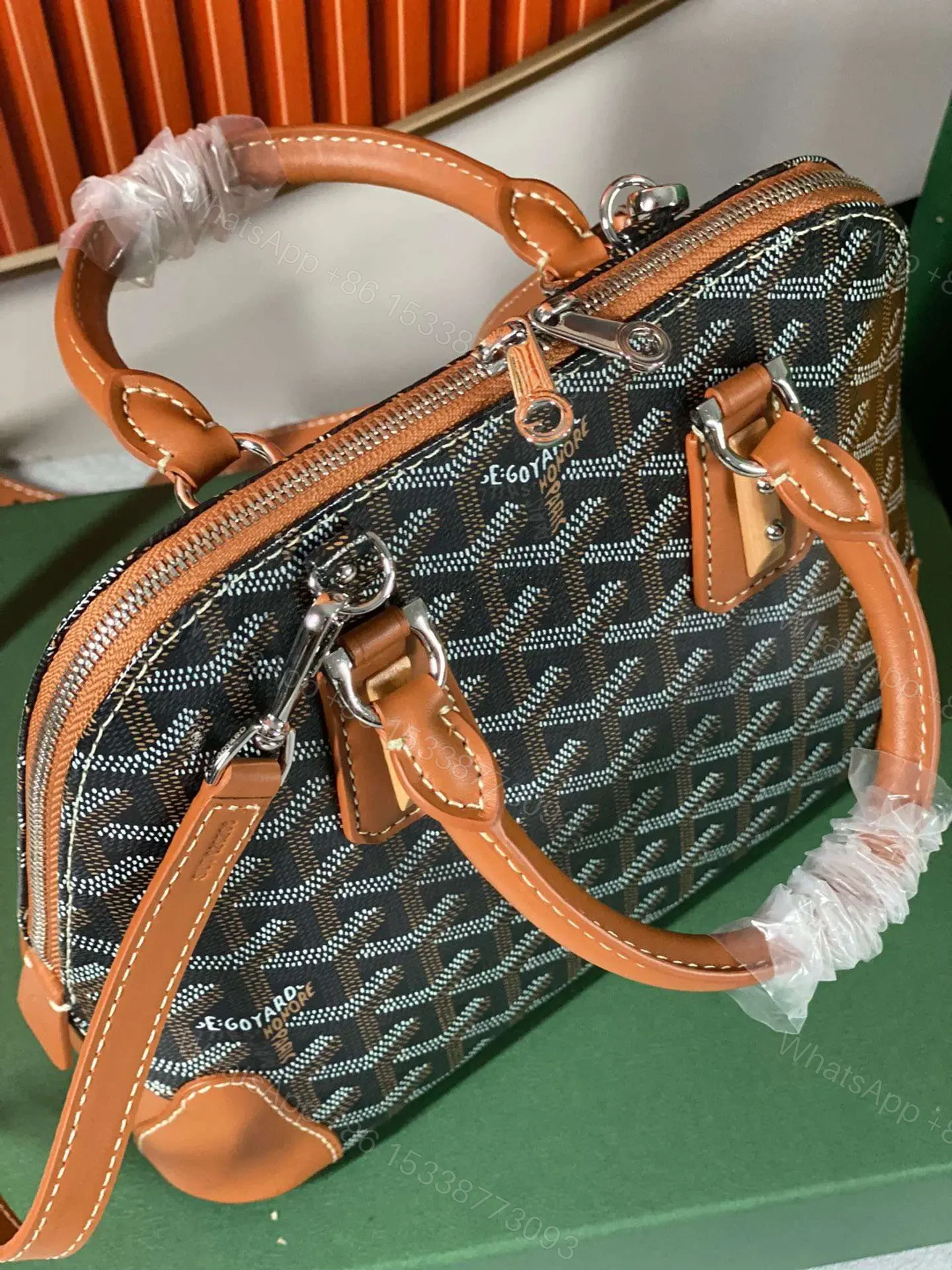 View 2 of Goyard Alma Vedome Replica 11 Handbag Fabric Wrapped Leather Strap 24cm