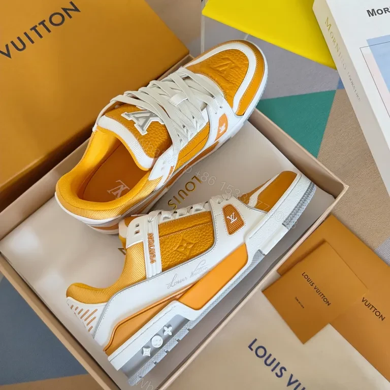 View 5 of Yellow Leather-Textile High-Tops: LV-Inspired Comfort Sneakers