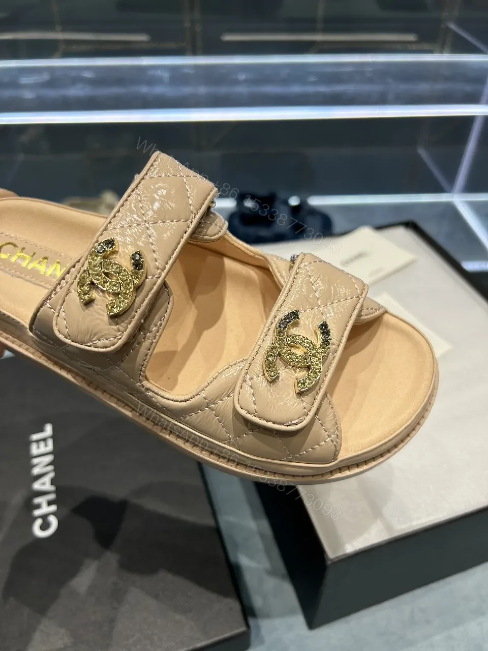 View 6 of Gold-Trim Quilted Sandals: Two-Strap Couture Vibe footwear
