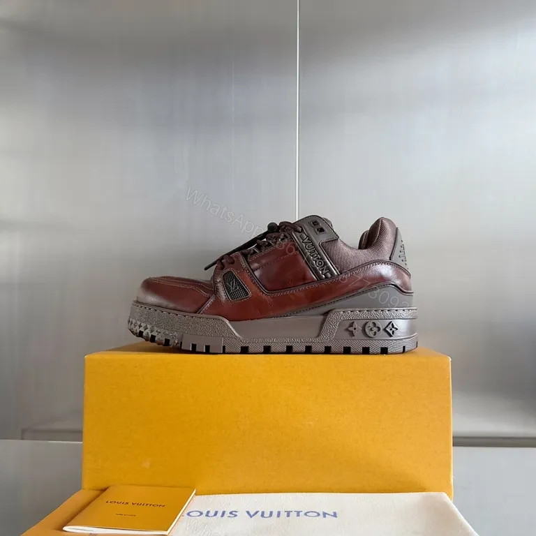 View 5 of Premium Leather Trail Sneakers: Burgundy, LV-Inspired Detail, All-Day Comfort