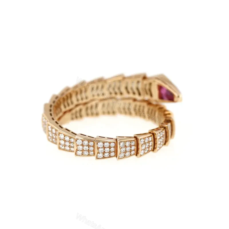 View 6 of Bvlgari 18K Rose Gold Red Tourmaline and Diamond Solitaire Bangle