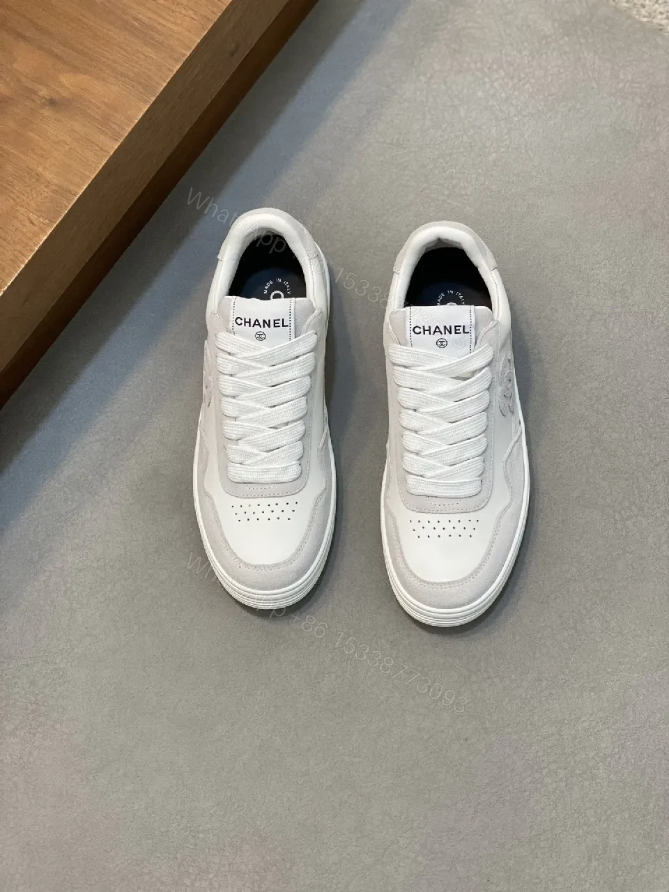 View 4 of White Leather-Accent Sneaker with Quilted Detail