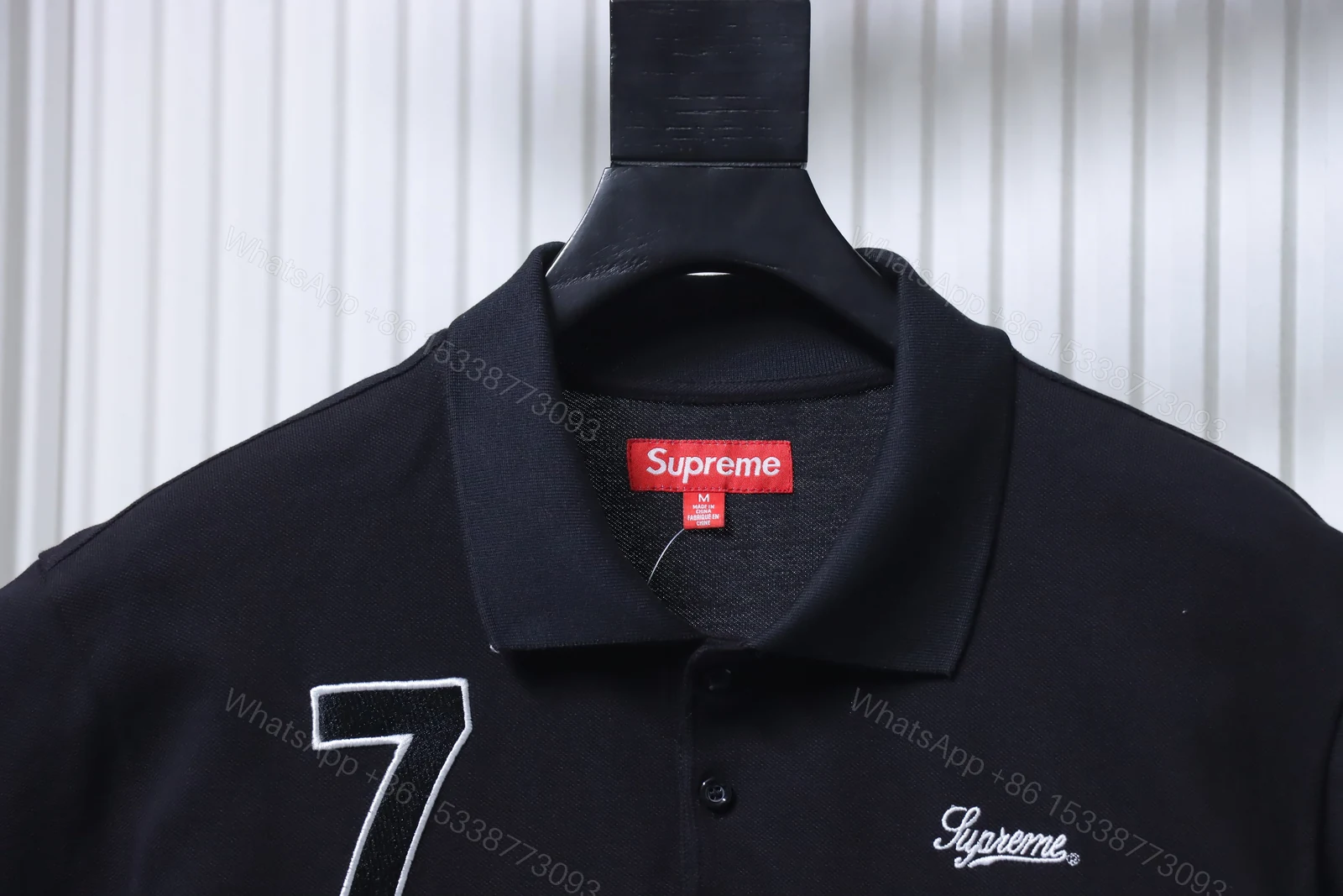 View 3 of Supreme 25SS No.7 Script Embroidered Short-Sleeve Polo Shirt Black