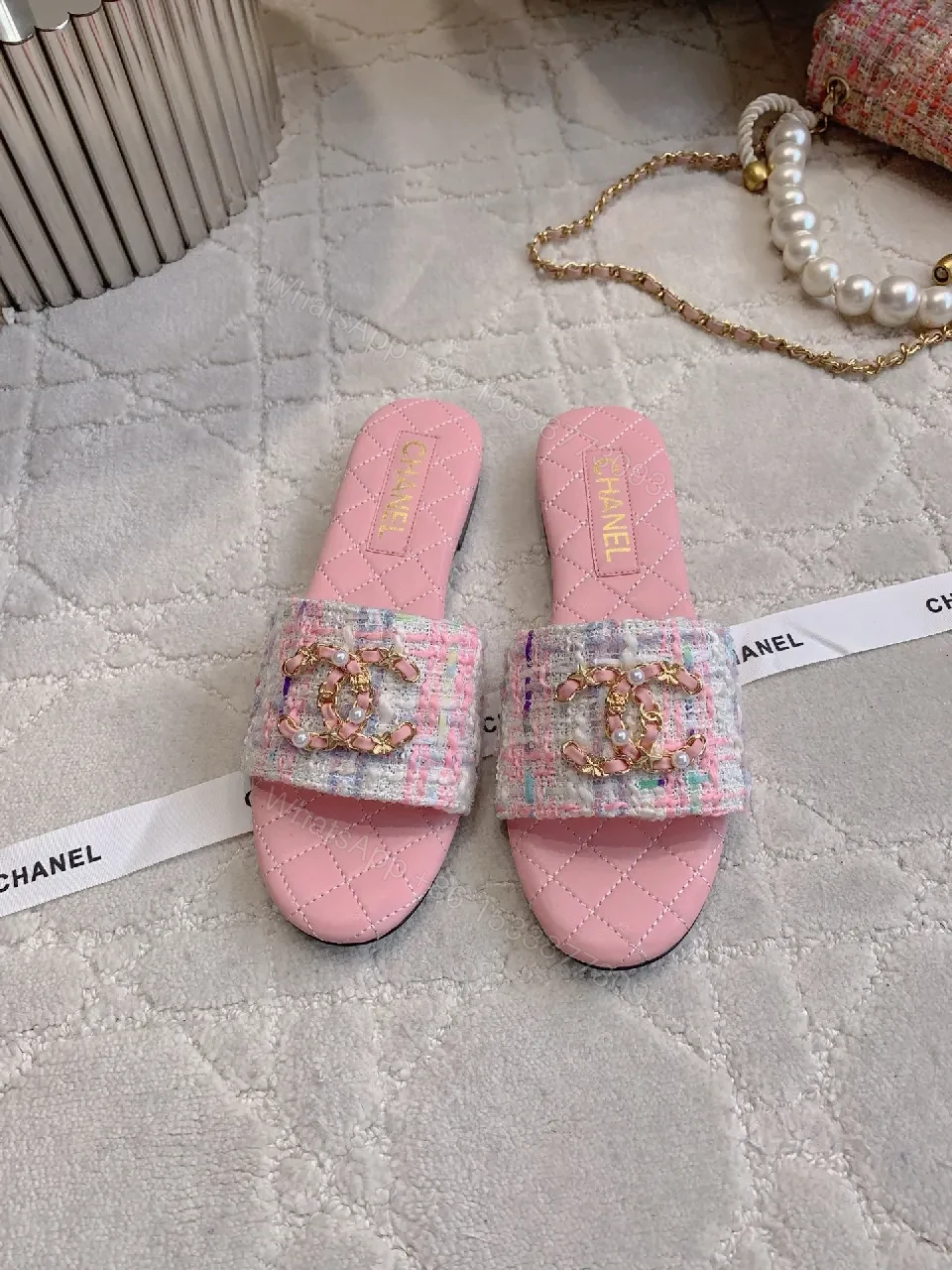 View 8 of Pink Quilted Slide Sandals: Luxe Comfortable Slip-Ons