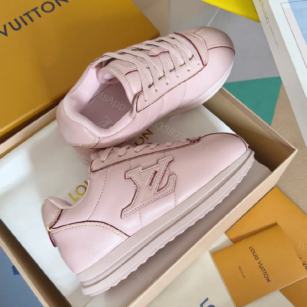View 9 of Soft Pink Leather High-Tops with Subtle LV-Inspired Detailing