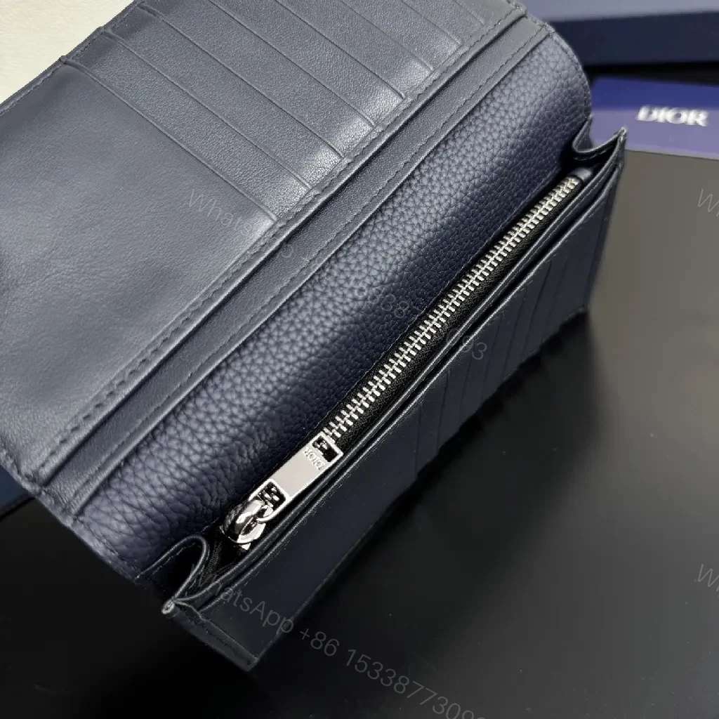 View 6 of Deep Navy Jacquard Cardholder: Luxe Leather Trim, Slim Style
