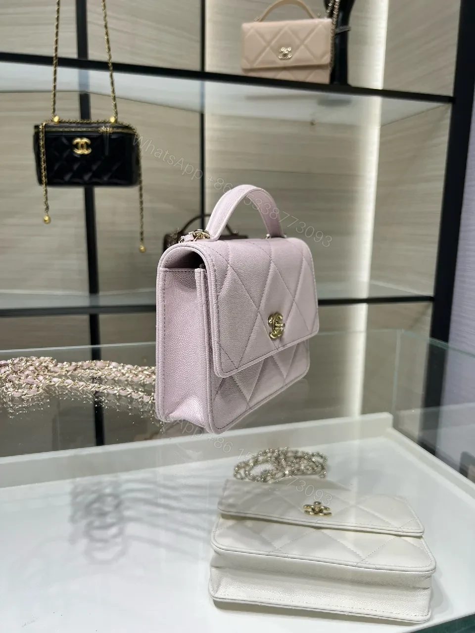 View 9 of Quilted Mini Bag: Soft Pink, Gold Hardware, Luxe Style, Crossbody Ready