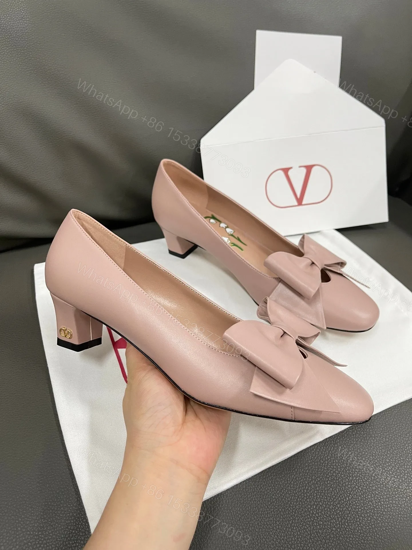 View 2 of Valentino Women Pink Leather Bow Detail Flats