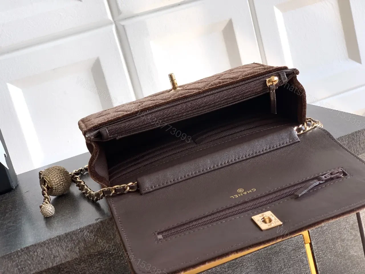 View 7 of Velvet Flap Bag: Rich Chocolate Chain-Detail Luxury