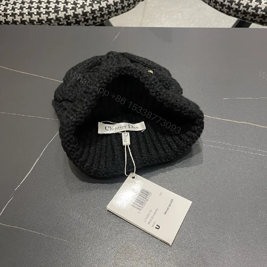 View 6 of Textured Knit Beanie: Black Braided Crown, Discreet Embroidery