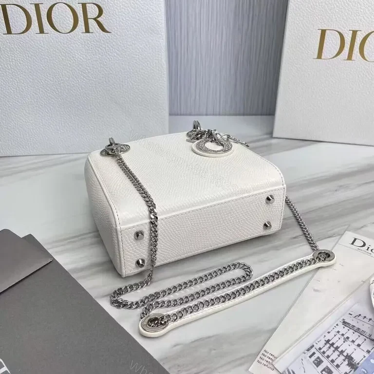 View 3 of Chic White Pebbled Leather Dior Lady Mini Bag - Versatile Luxury