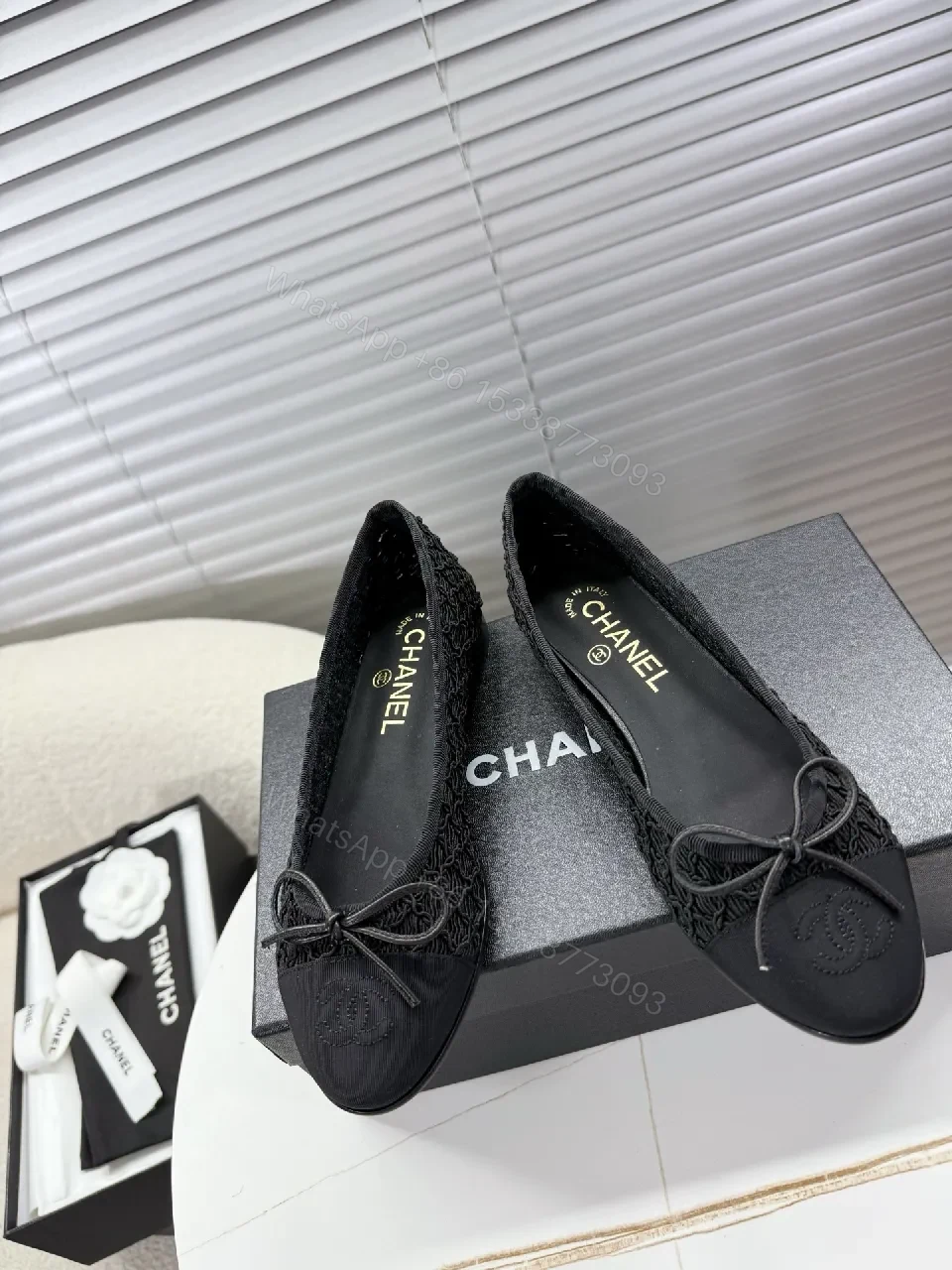 View 9 of Lace Knit Ballet Flats: Subtle Bow, All-Day Comfort, Black