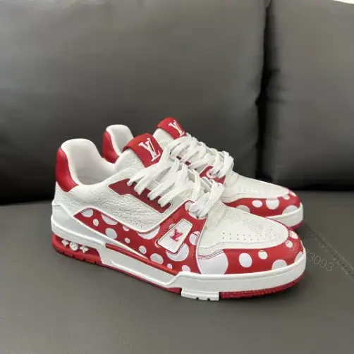 View 2 of LOUIS VUITTON X YAYOI KUSAMA TRAINER CALF LEATHER SNEAKER IN RED AND WHITE – LSVT373