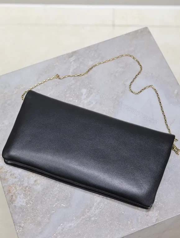 View 2 of Elegant Black Leather Clutch with YSL Gold Emblem - Night-Ready, All-Day Confidence