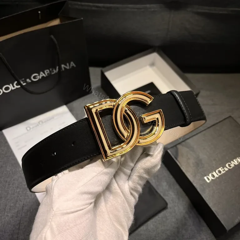 View 3 of Lux Black Leather Belt with DG Gold Buckle