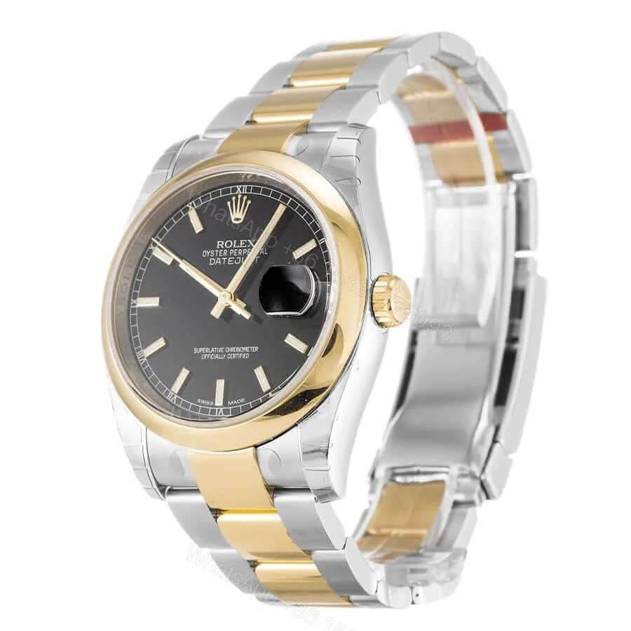 View 2 of Rolex Datejust 36 116203 Super Clone : Two-Tone Yellow Gold Black Dial Oyster
