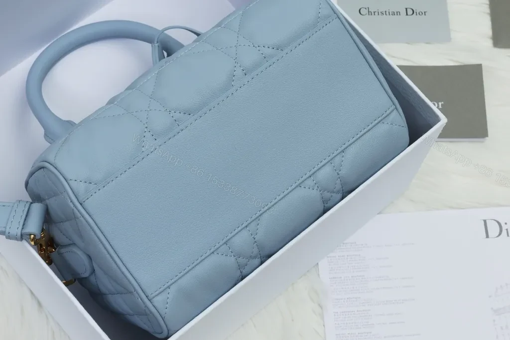 View 3 of Soft Blue Quilted Mini Satchel - Dior-Inspired Luxury Bag