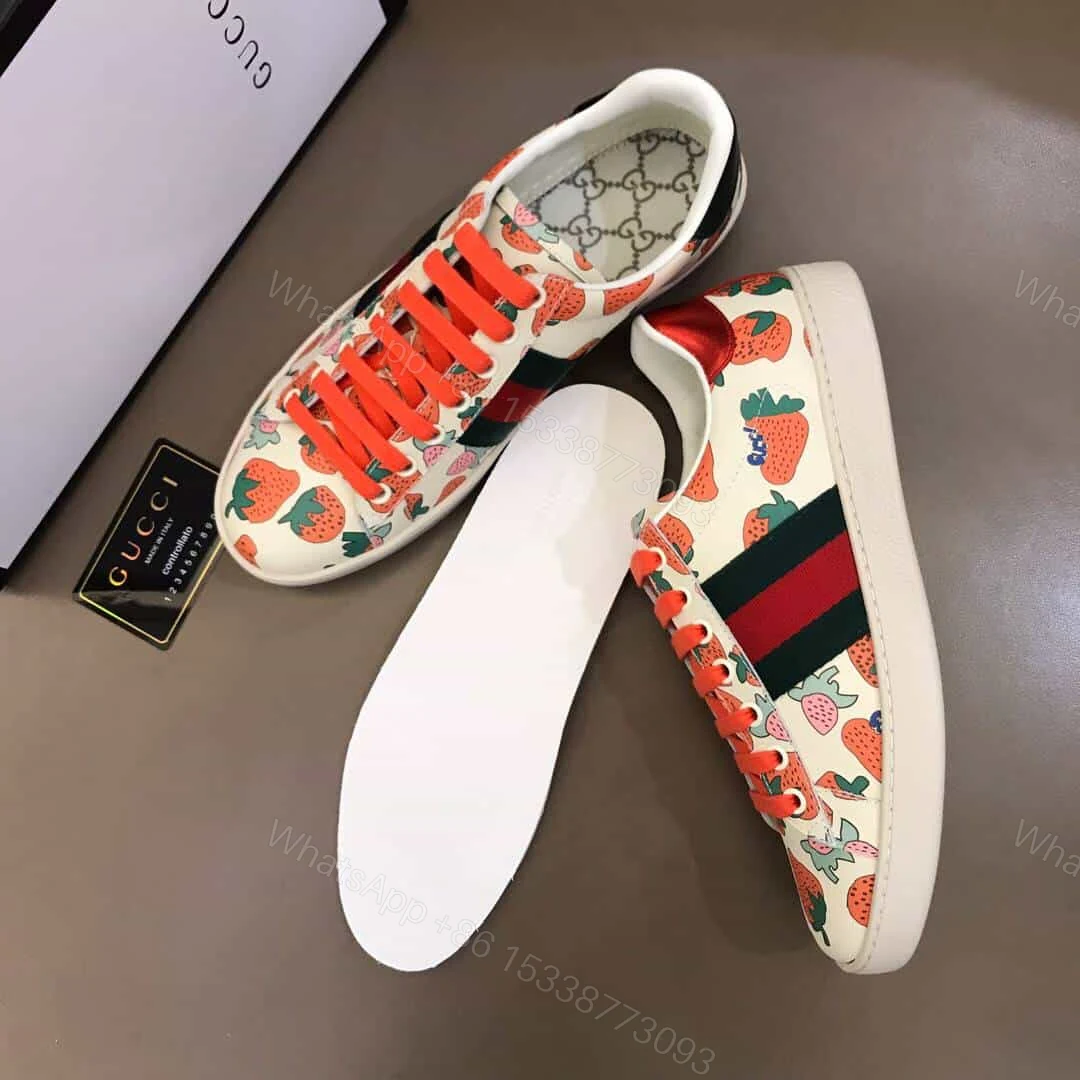 View 5 of GUCCI ACE LEATHER SNEAKER WITH GUCCI STRAWBERRY PRINT – GC10