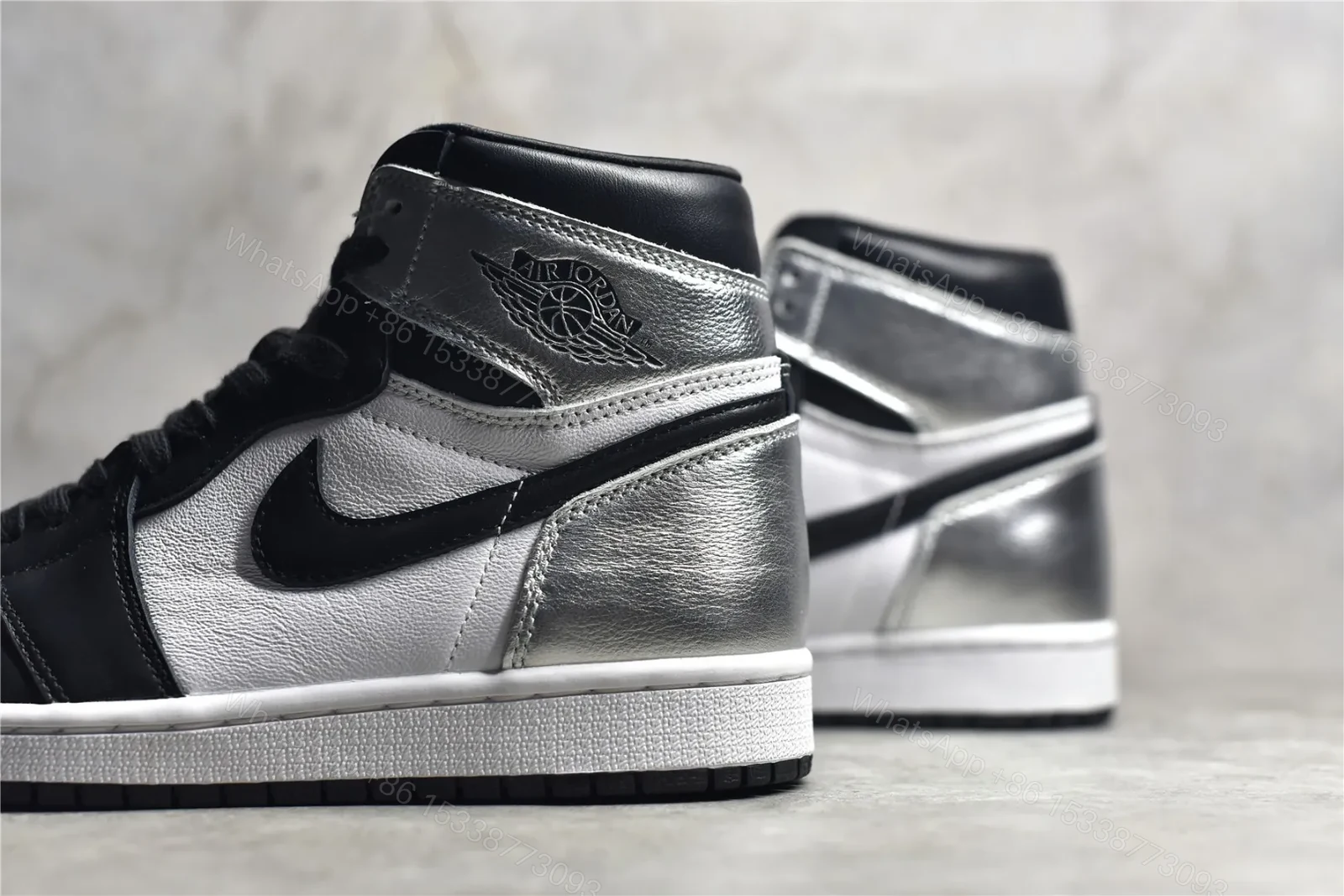 View 4 of Air Jordan 1 Retro High “Silver Toe” Replica