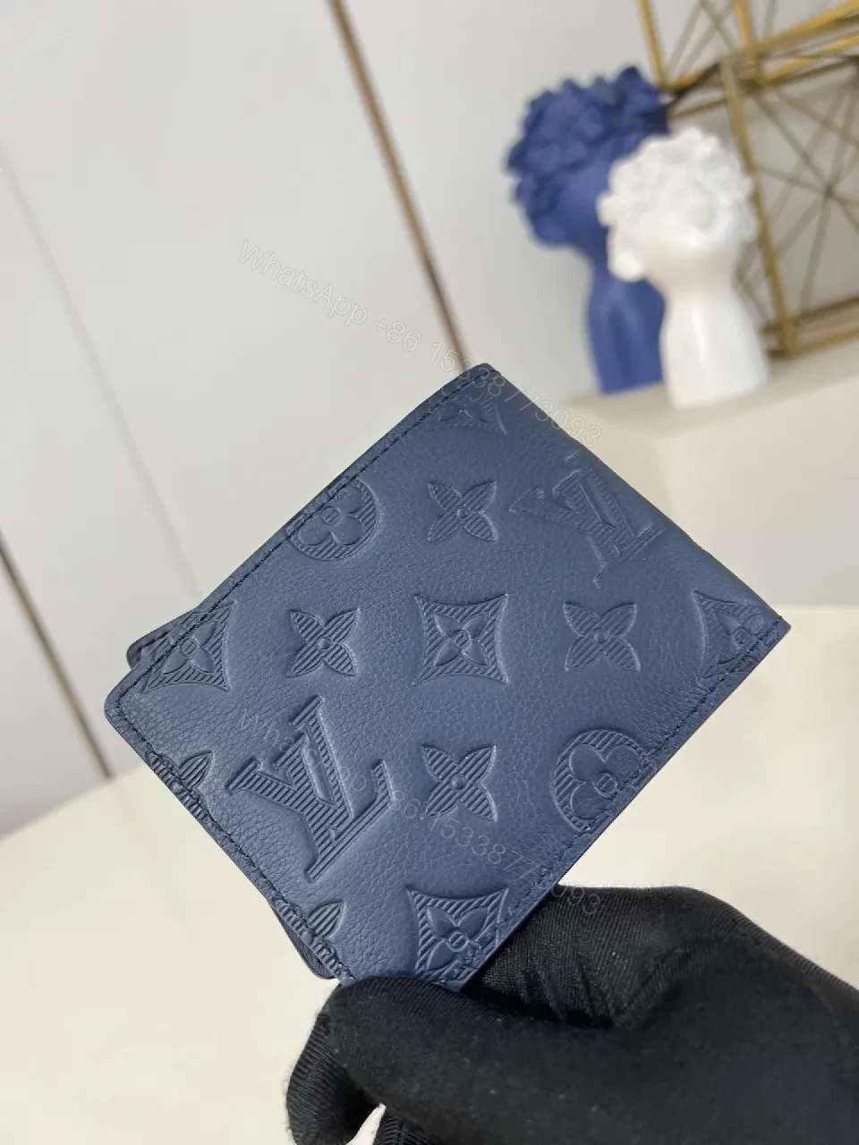 View 3 of Navy Leather Monogram Wallet — Compact Luxury, Everyday Function