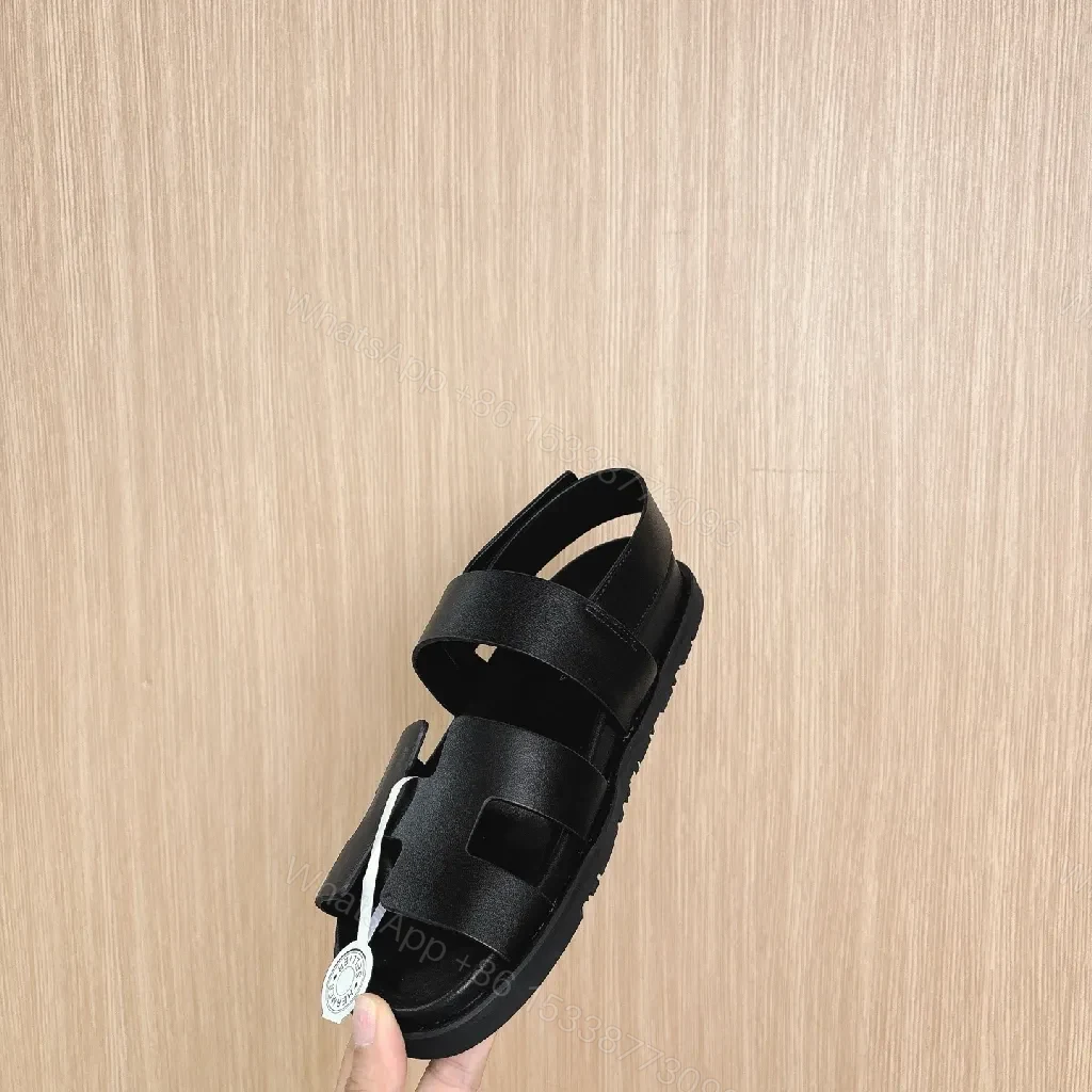 View 6 of Minimalist Black Leather Sandals with Geometric Straps - Luxury Style