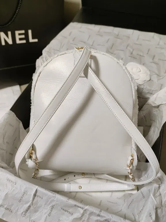 View 4 of Textured White Mini Backpack â€“ Luxe Chanel-Inspired, Quiet Luxury