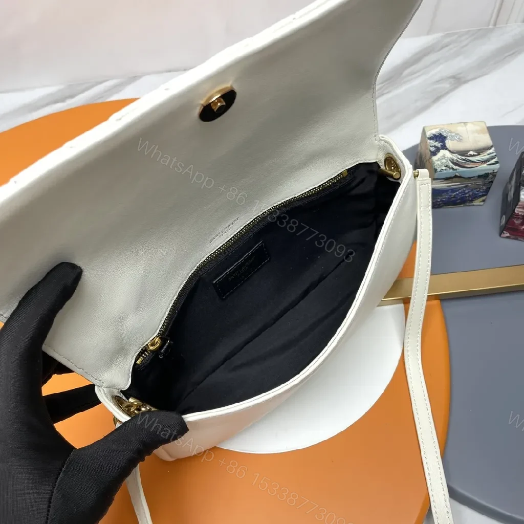 View 4 of Quilted Crossbody Bag: White Leather, Gold Hardware, Modern Chic