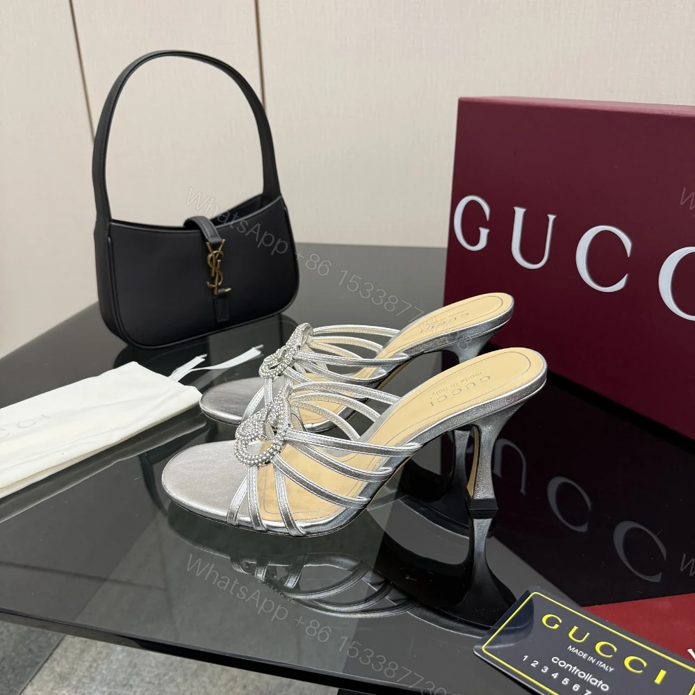 View 7 of Gucci Women Slide Sandal With Crystal Interlocking G Silver