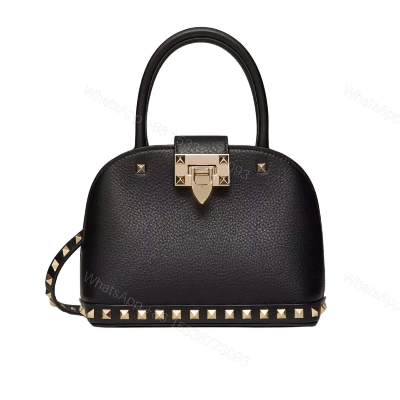VALENTINO GARAVANI ROCKSTUD HANDBAG IN GRAINY BLACK 21CM — view 1