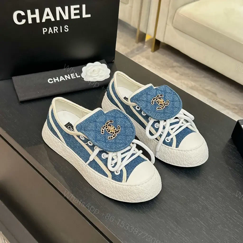View 3 of Denim Luxe Low-Tops with Chanel-Style Embroidery Sneakers
