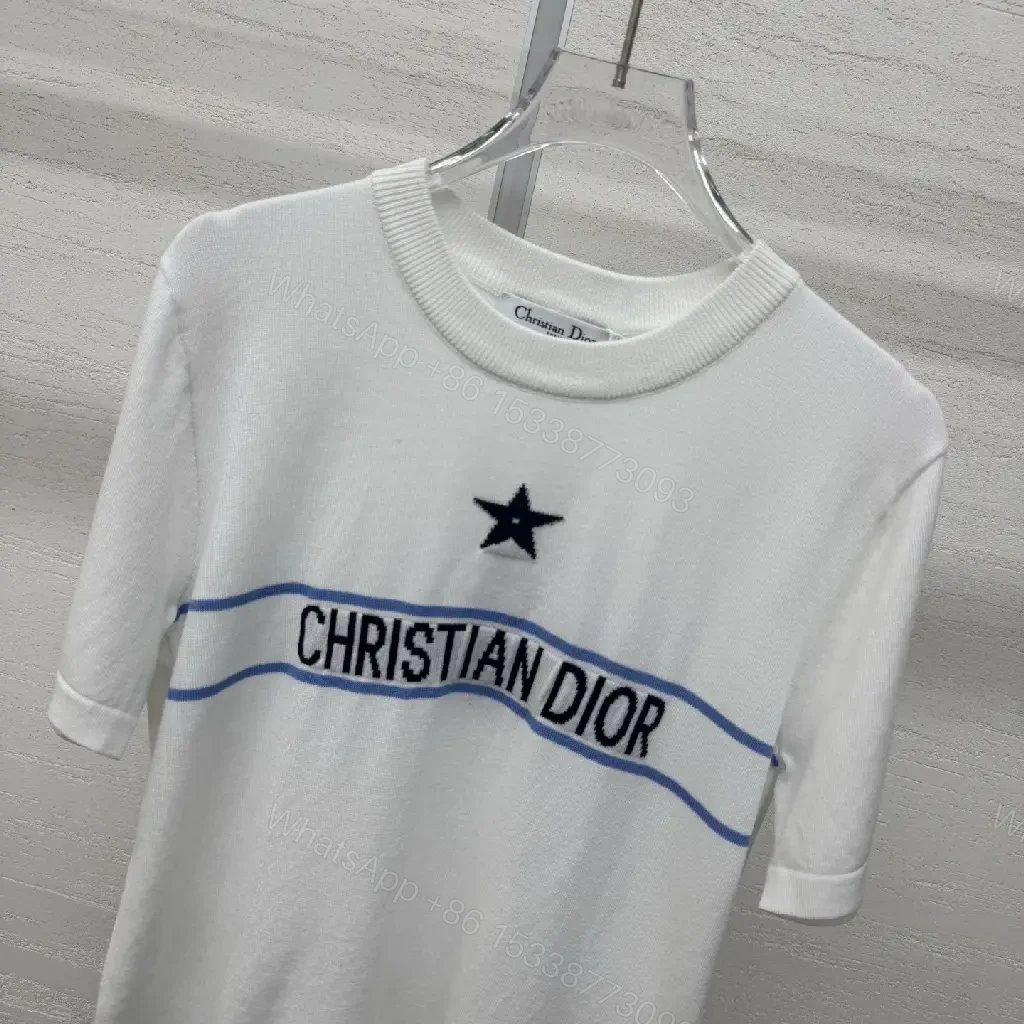 View 3 of White Cropped Crewneck Tee with Dior Graphic, Modern Luxe Comfort