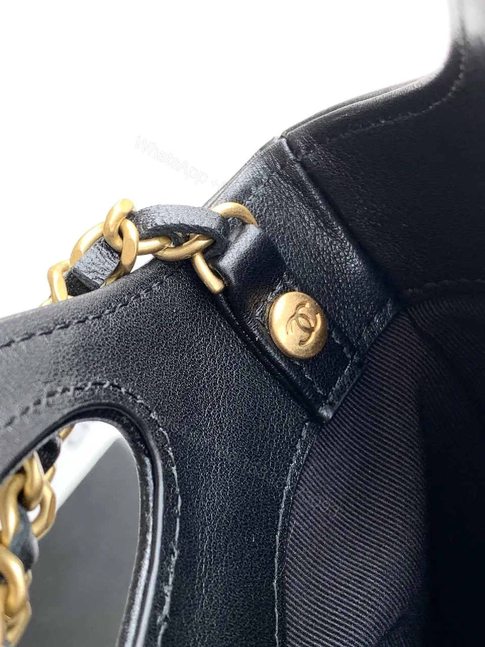 View 9 of Quilted Satin-Trim Handbag with Gold Chain